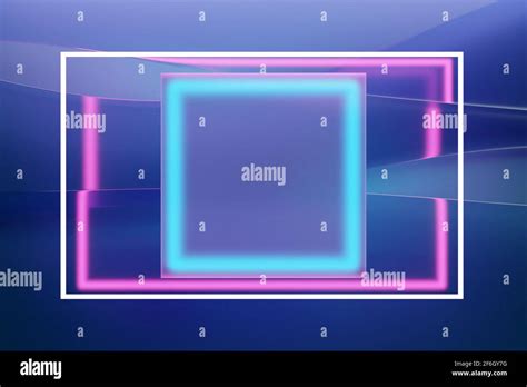 3d Illustration Of Bright Blue Neon Square On Purplewave Background 3d