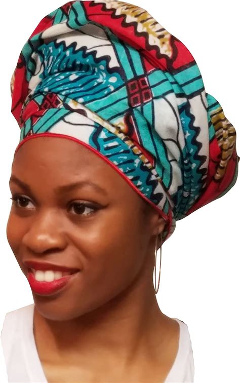 Red Turquoise African Print Ankara Head Wrap Tie Scarf