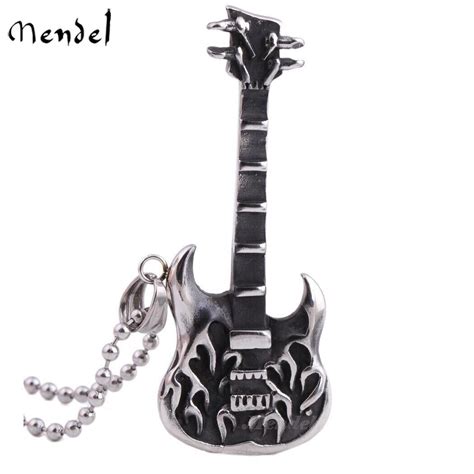 Pendentif Guitare Rock N Roll Homme Mendel Musique Motard Cool Acier