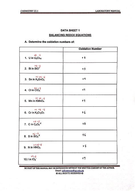 SOLUTION CHEM 22 Balancing Redox Equations Worksheet Studypool