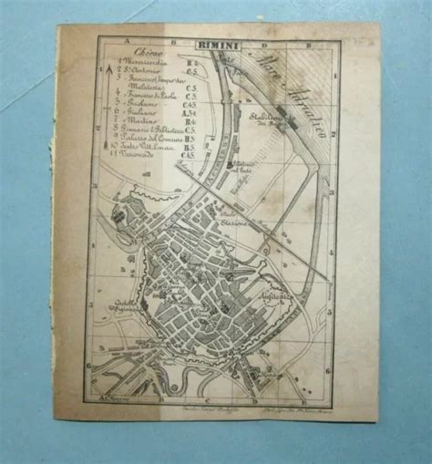 Stampa Antica Mappa Pianta Carta Topografica Della Citta Di Rimini