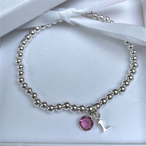 Birthstone Silver Bracelet Personalised Silver Bracelet Etsy Uk