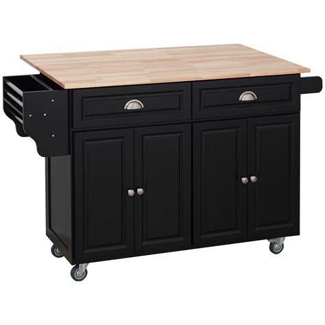 Homcom Rolling Kitchen Island Drop Leaf Kitchen Cart On Wheels Solid Wood Top Breakfast Nook