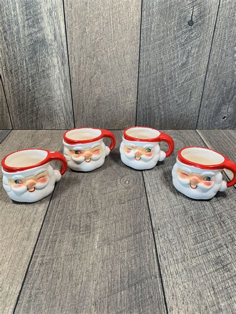 VINTAGE HOWARD HOLT HH 1960 WINKING SANTA MUGS 4 EBay