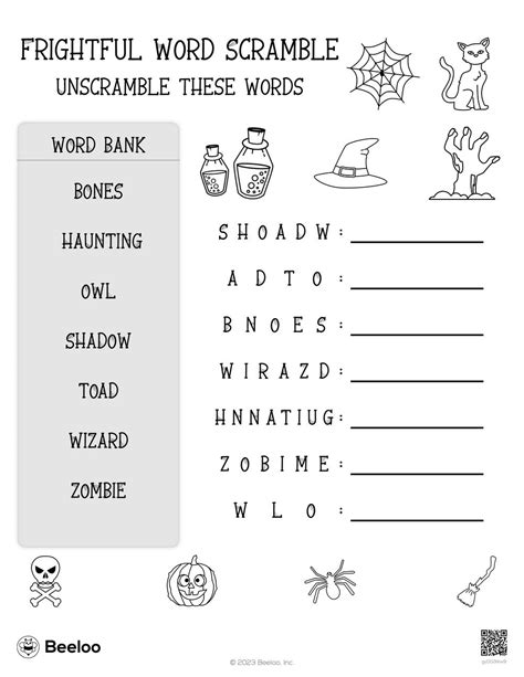 Halloween Themed Word Scrambles Beeloo Printable Crafts And