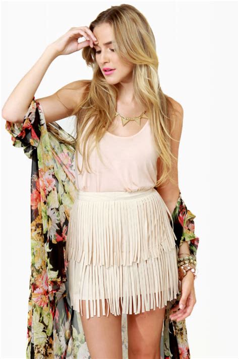 Sexy Fringe Skirt Mini Skirt Cream Skirt 39 00 Lulus