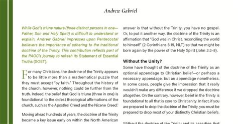 Pentecostals And The Trinity On The Paocs Refreshed Statement Of