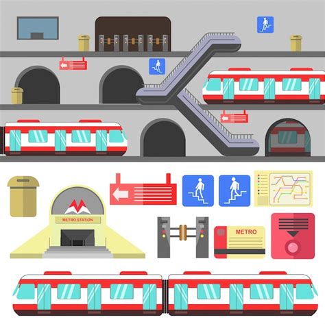 Premium Vector | Metro rail station vector illustration.