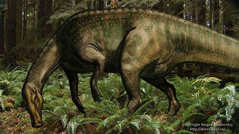 an artist's rendering of a dinosaur in the woods