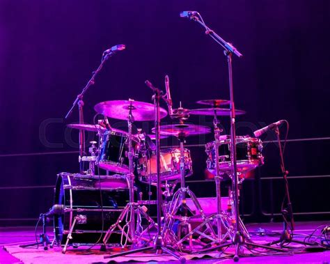 Drum Kit On Stage Lit By Red Light Stock Image Colourbox