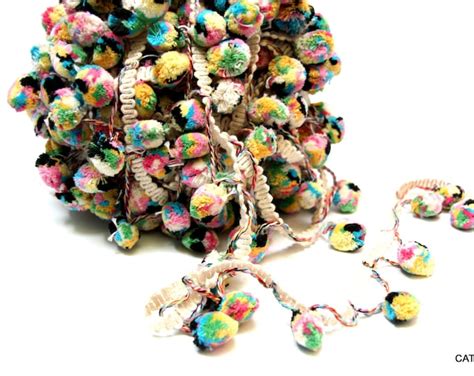 Cotton Multi Colored Pom Pom Trim Pompom Lace Indian Pom Pom Scarf Pompom Trim Boho Home