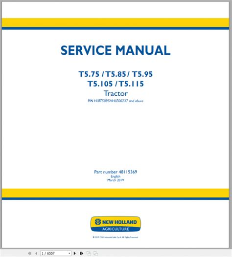 New Holland Tractor T5105 T5115 T575 T585 T595 Service Manual