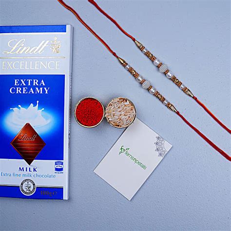 Divine Golden Pearl Thread Rakhi And Lindt Chocolate Canada Gift