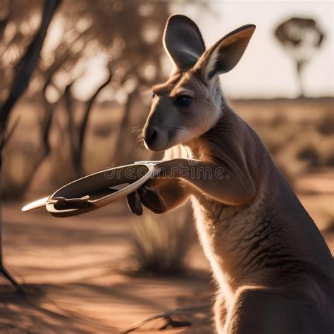 A Heroic Kangaroo With A Boomerang Shield Defending The Outback From