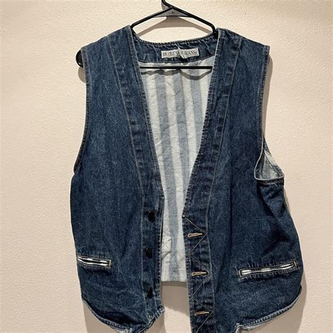 Cool Oversized Striped Denim Vest Vintage Bugle Boy Depop