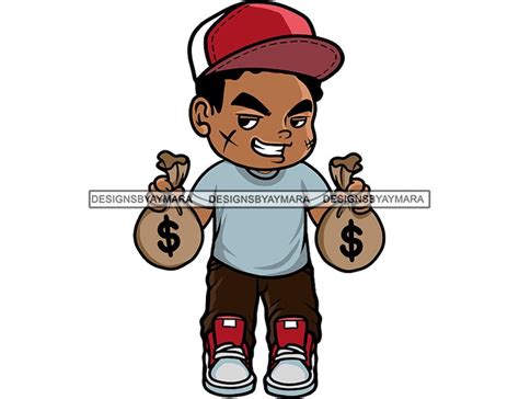 Hustler Gangster Boy Scarface Money Bags Grind Swag Cartoon Etsy