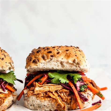 Slow Cooker Pulled Chicken Sandwiches Ambitious Kitchen