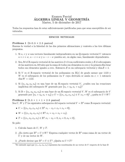 Examen ALy G Aplicaciones Lineales Diciembre 2017 Examen Parcial