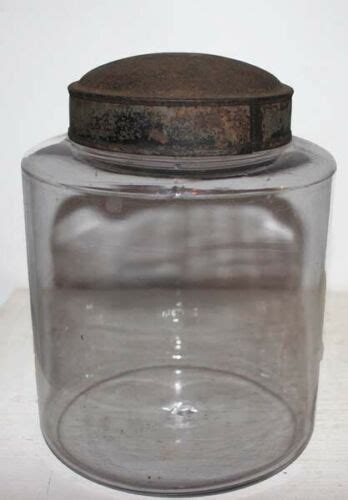 Early Antique Apothecary Blown Glass Pantry Storage Jar Tin Lid Pontil