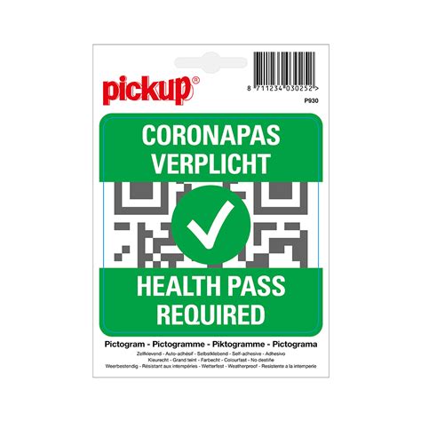 Pickup Pictogram Sticker Coronapas Toegangsbewijs Verplicht 100x100 Mm