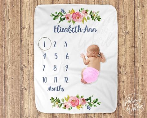 Baby Milestone Blanket Personalized Baby Girl Blanket | Etsy