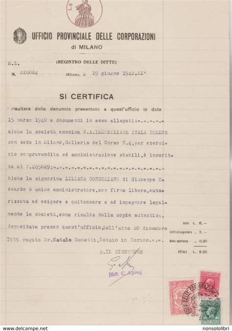 Victor Emmanuel Iii Foglio Di Carta Bollata Doppia Da Lre