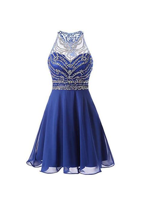 Blue A Line Chiffon Beaded Homecoming Dresses Short Prom Dresses Mh136 Musebridals