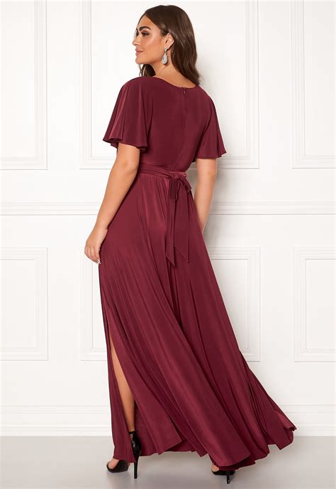 Goddiva Flutter Sleeve Maxi Dress Berry Bubbleroom