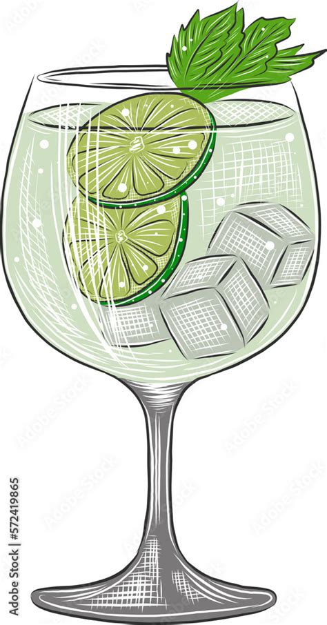 Png Engraved Style Gin Tonic Alcoholic Cocktail Illustration For