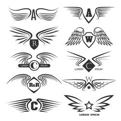 Set Of Vintage Emblem Templates With Wings Design Vector Image