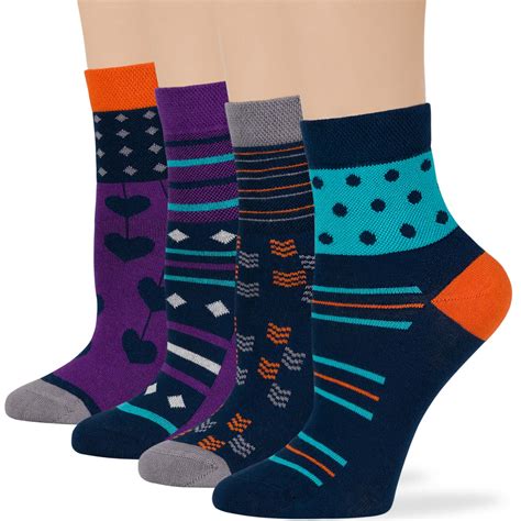 Womens Cotton Diabetic Quarter Socks 4 Pack Dark Navy Purple Gr