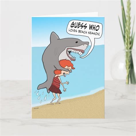 Funny Shark On Beach Birthday Card Zazzle Sharks Funny Funny