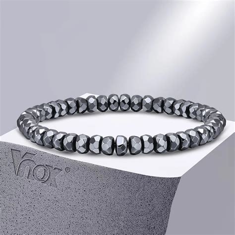 Vnox Pulsera Unisex Power Hematite Brazalete Con Cuentas De Piedra