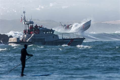 Coast Guard 47 Foot Motor Lifeboat Practicing In The Big Surf Just