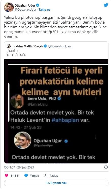 Oğuzhan Uğur dan hedef gösteren Gökçek e yanıt