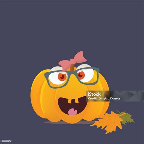 Vector Cartoon Styled Illustration Halloween Pumpkin Character Or Mascot With Happy Girl Face