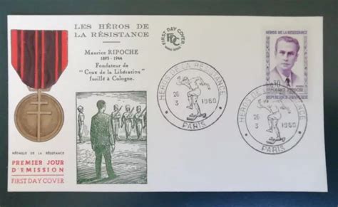 HÉROS DE LA Résistance FDC Enveloppe Paris 26 Mars 1960 Maurice Ripoche