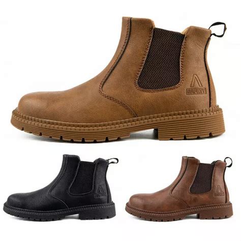 SICHERHEITSSCHUHE HERREN WASSERDICHT Chelsea Stiefel Leder Boots ...