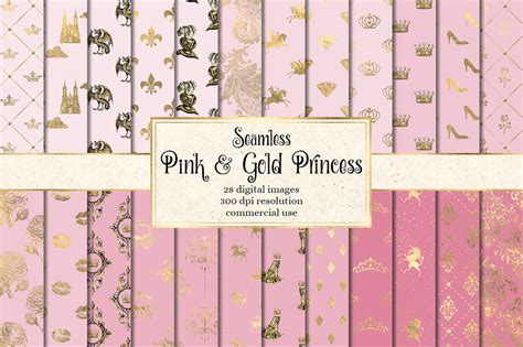 Pink And Gold Princess Digital Paper By Digital Curio Thehungryjpeg