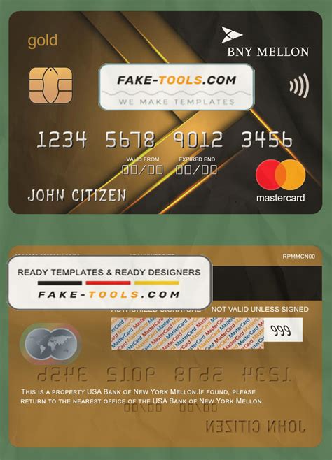 Usa Bank Of New York Mellon Mastercard Gold Fully Editable Template In