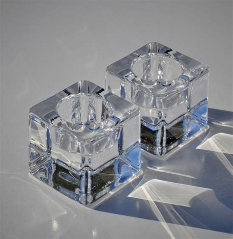 Orrefors Ice Cube Candle Holders Pair Crystal Art Glass Votives Göran Wärff Kosta Boda