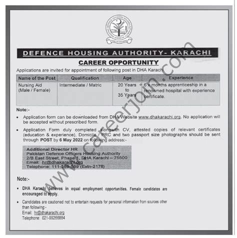 Defence Housing Authority Dha Karachi Jobs May 2022