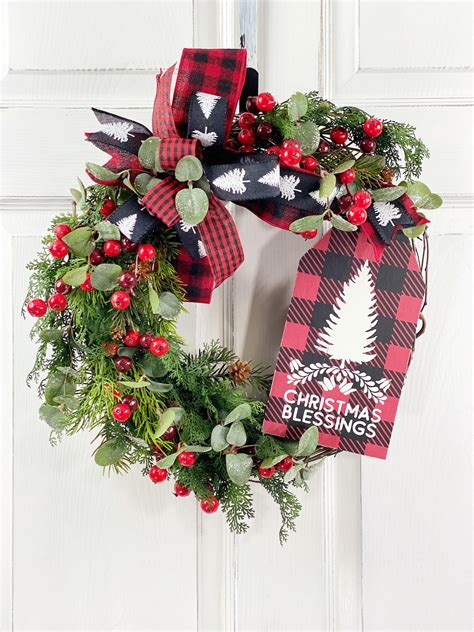 Christmas Wreath Red And Black Buffalo Plaid Wreath Etsy