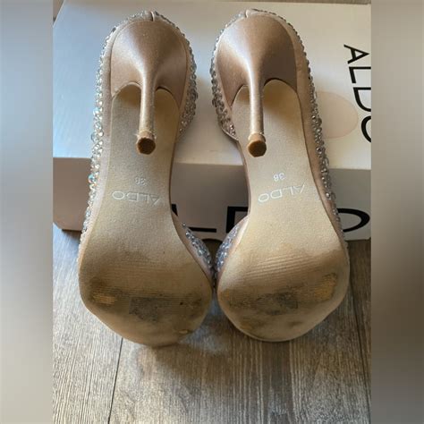 Satin Nude Crystal Aldo Peeptoe Pump Heels With Box S Gem