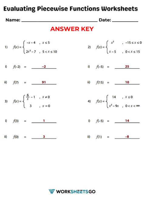 Evaluating Piecewise Functions Worksheets WorksheetsGO