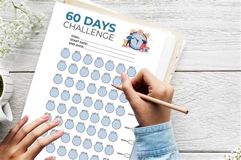 60 Day Challenge Tracker Printable Daily Goal Tracker No Spend Challenge Fitness Challenge