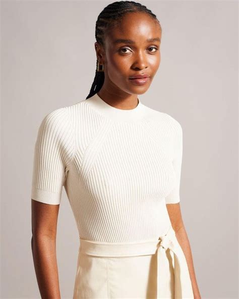 Ted Baker Knit And Faux Leather Midi Dress In Natural Lyst