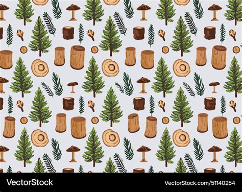 Wooden Seamless Pattern With Pine Tree And Log Vector Image