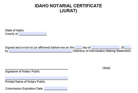 Free Idaho Notarial Certificate Jurat Pdf Word