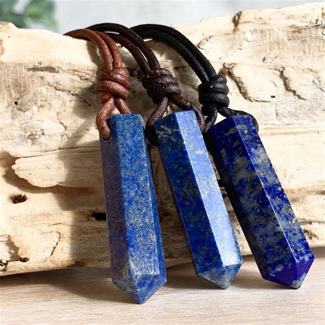 Mens Lapis Lazuli Necklace Lapis Lazuli Point Mens Stone Necklace